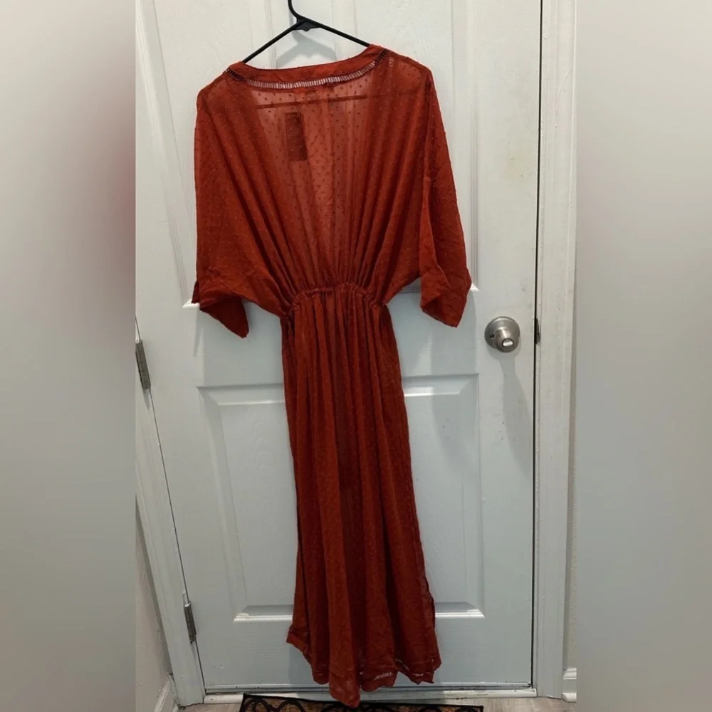 Abercrombie & Fitch Rust Maxi Cover Up Dress with Tie Waist